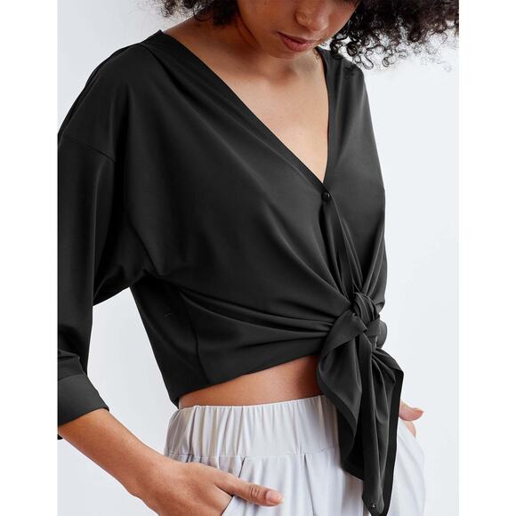 Aday That's A Wrap Top V-neck Long Sleeves in Blue Sz S - Picture 5 of 9